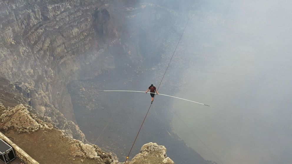 PHOTO: Nik Wallenda practices before his high-wire walk over the Masaya Volcano in Nicaragua.