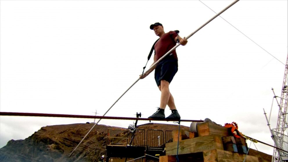 PHOTO: Nik Wallenda practices before his high-wire walk over the Masaya Volcano in Nicaragua.