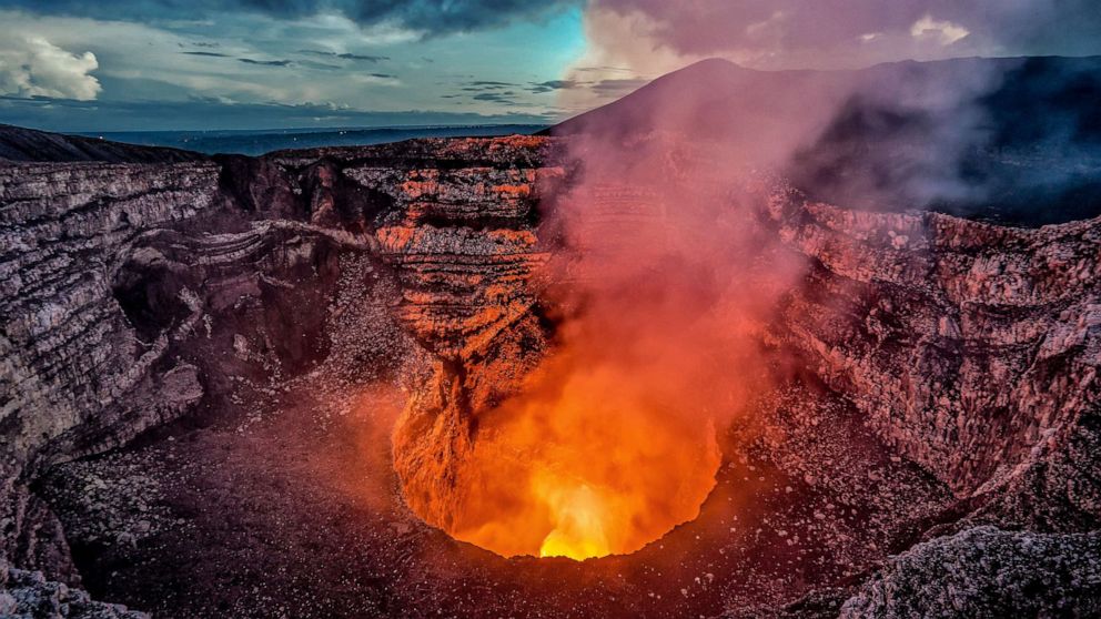 PHOTO: Lava inside the Masaya volcano bubbles from the crater, near Managua, Nicaragua.