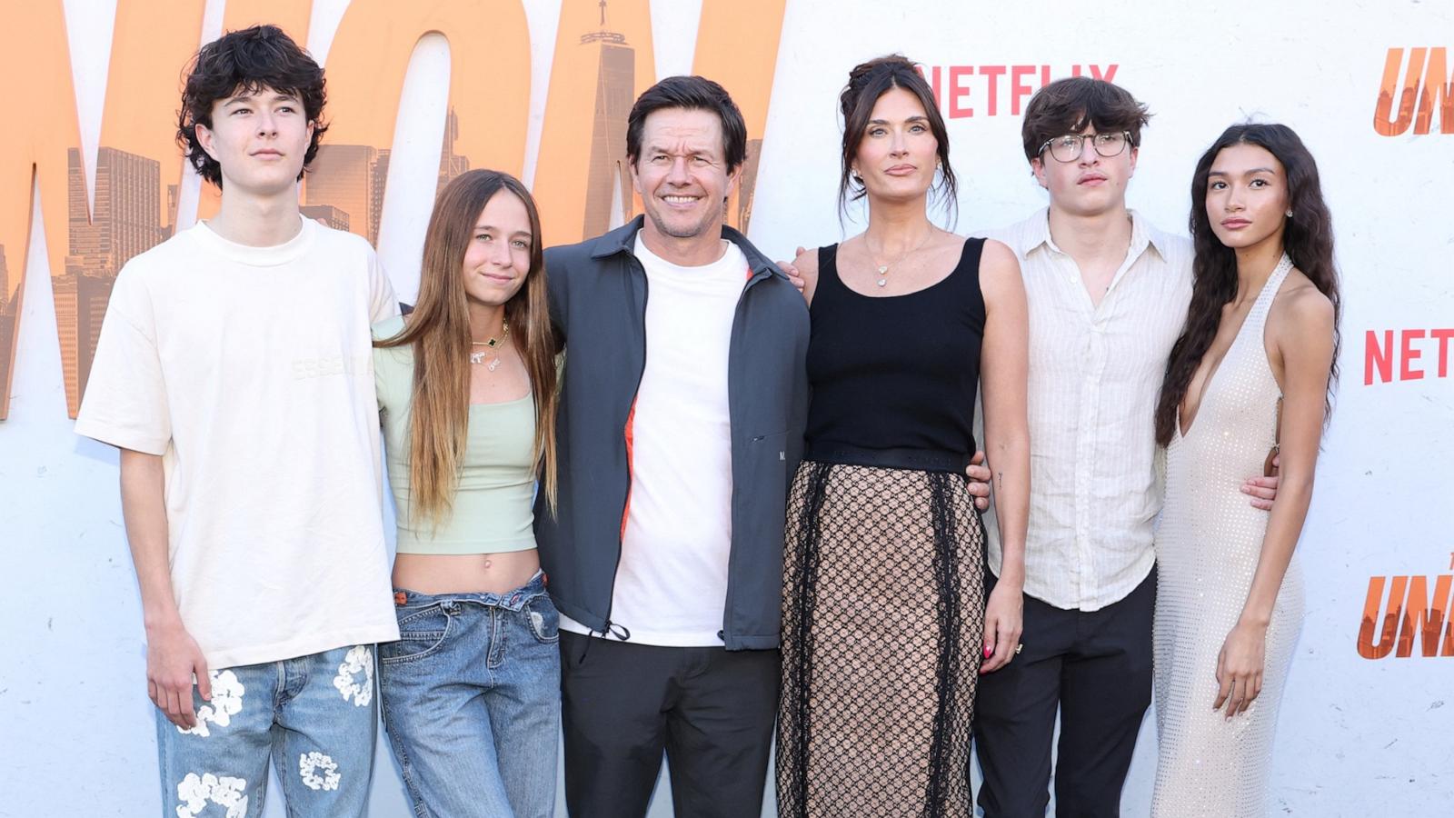 PHOTO: (L-R) Brendan Joseph Wahlberg, Grace Margaret Wahlberg, Mark Wahlberg, Rhea Durham, Michael Wahlberg and Sunni Gaines attend "The Union" premiere at The Egyptian Theatre Hollywood, Aug. 12, 2024, in Los Angeles.