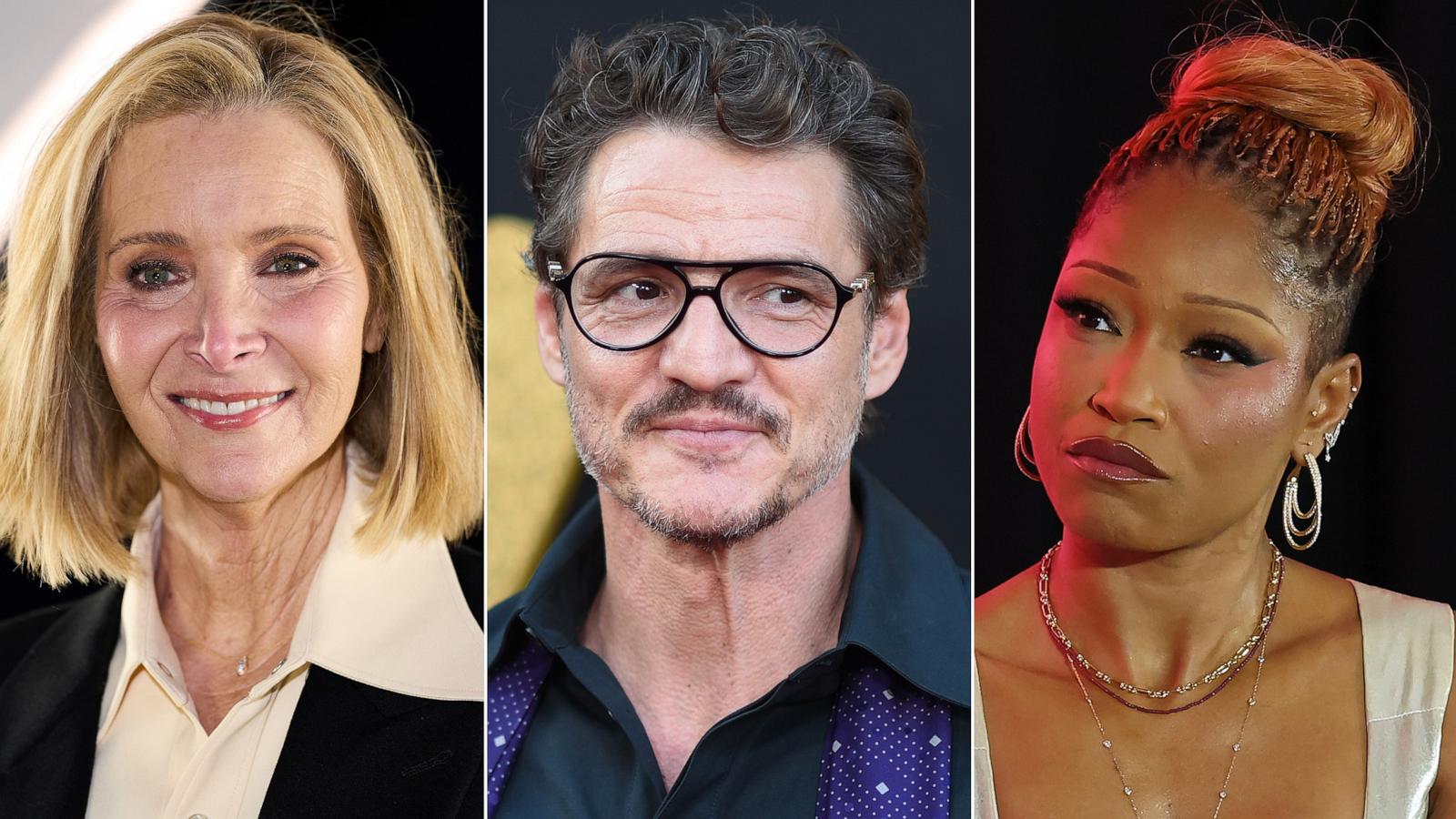 PHOTO: Lisa Kudrow in London, March 25, 2026, Pedro Pascal in Los Angeles, June 24, 2026 and Keke Palmer in New Orleans, July 3, 2026.