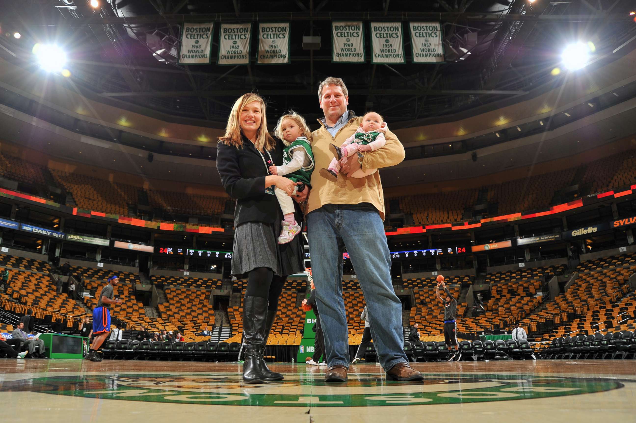PHOTO: Heather Walker and her family inside the TD Garden in Boston.