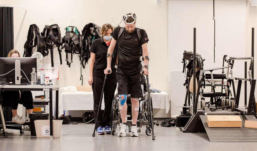 PHOTO: Gert-Jan Oskam, 40, was able to walk after being paralyzed using a "wireless interface" between his brain and spinal cord.