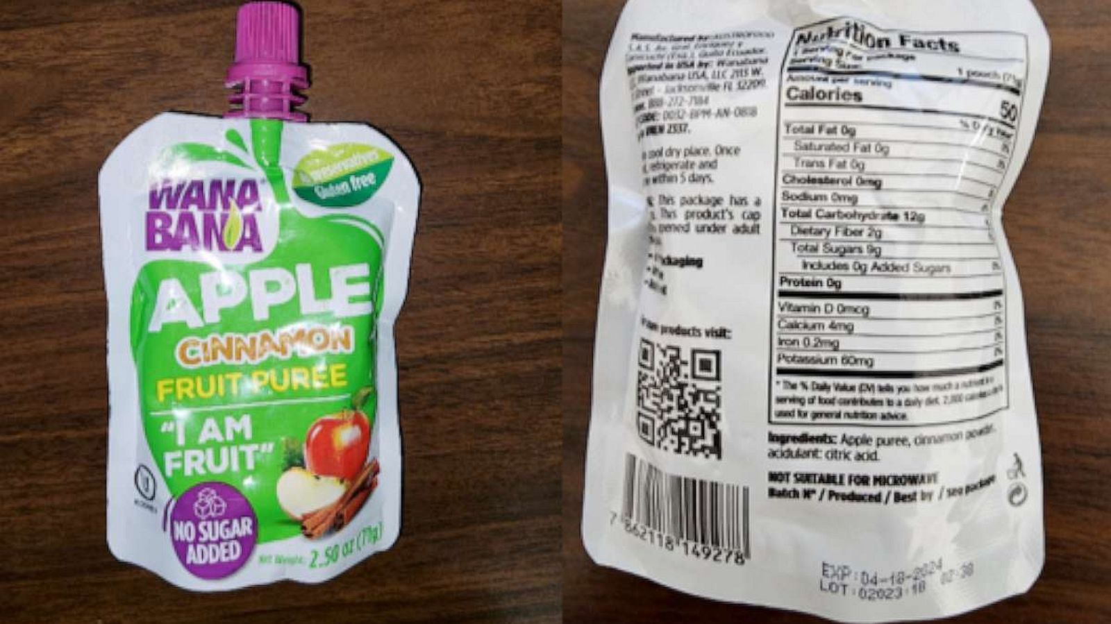 PHOTO: WanaBana apple cinnamon fruit puree pouch is seen here.