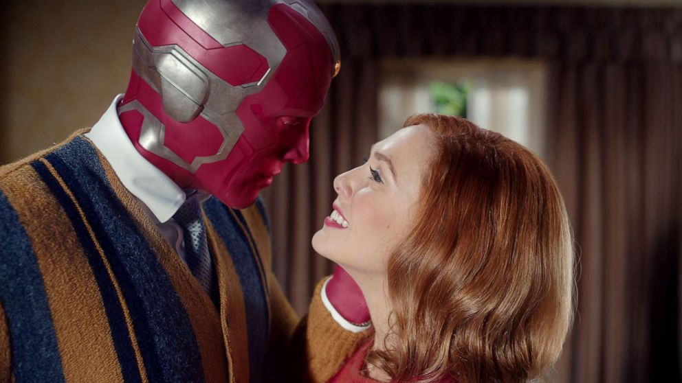 PHOTO: Paul Bettany as Vision and Elizabeth Olsen as Wanda Maximoff in WandaVision on Disney+