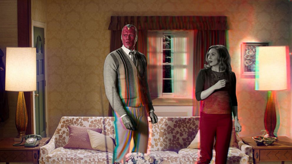 PHOTO: Paul Bettany as Vision and Elizabeth Olsen as Wanda Maximoff in "WandaVision" on Disney+