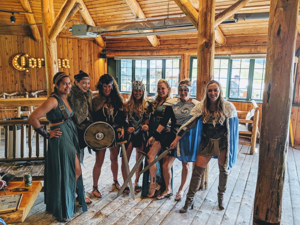 PHOTO: A bride-to-be and her bridesmaids crafted their own costumes for a Warrior Women themed bachelorette party.