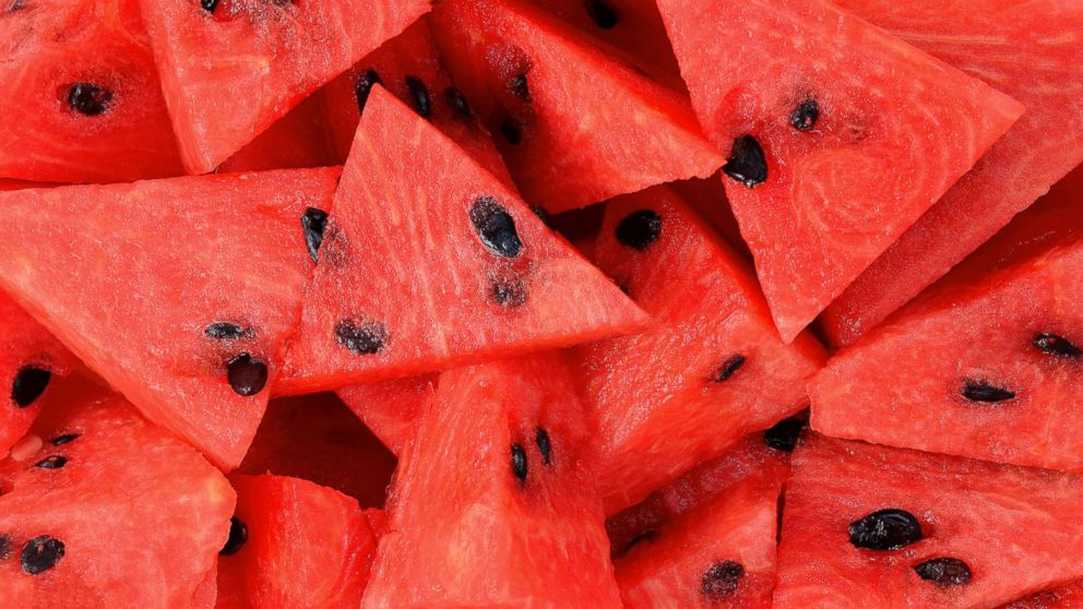 Slices of watermelon are seen here in this stock photo.