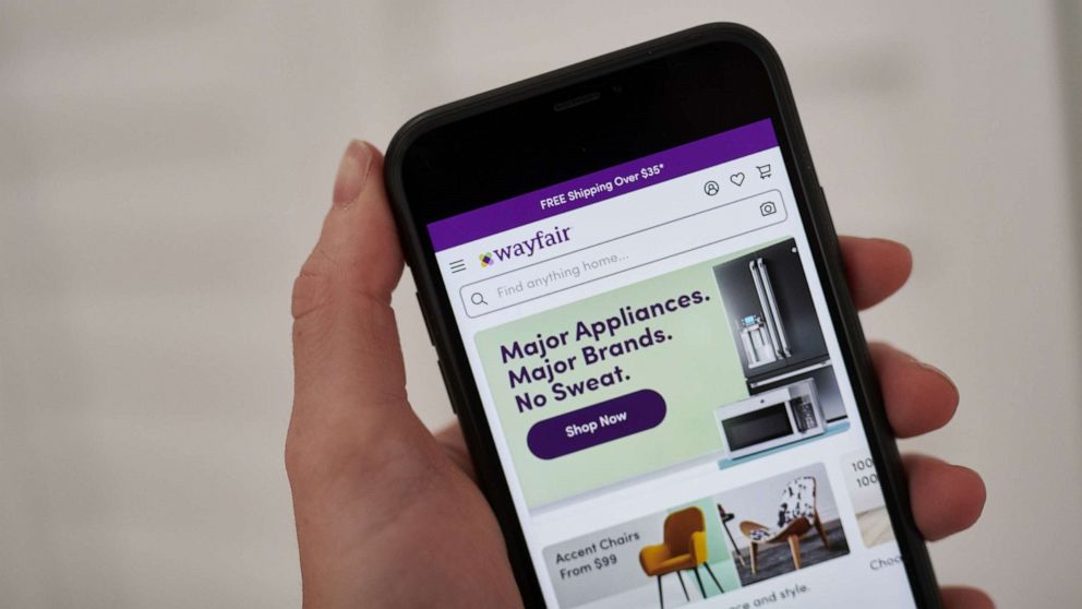 PHOTO: The Wayfair Inc. website on a smartphone arranged in Saint Thomas, Virgin Islands, Feb. 18, 2021.