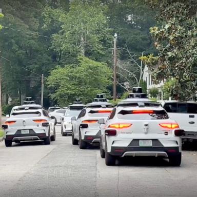 PHOTO: Footage obtained by Storyful shows multiple Waymos driving down a street in an Atlanta neighborhood, circling a cul-de-sac and driving back up the street.