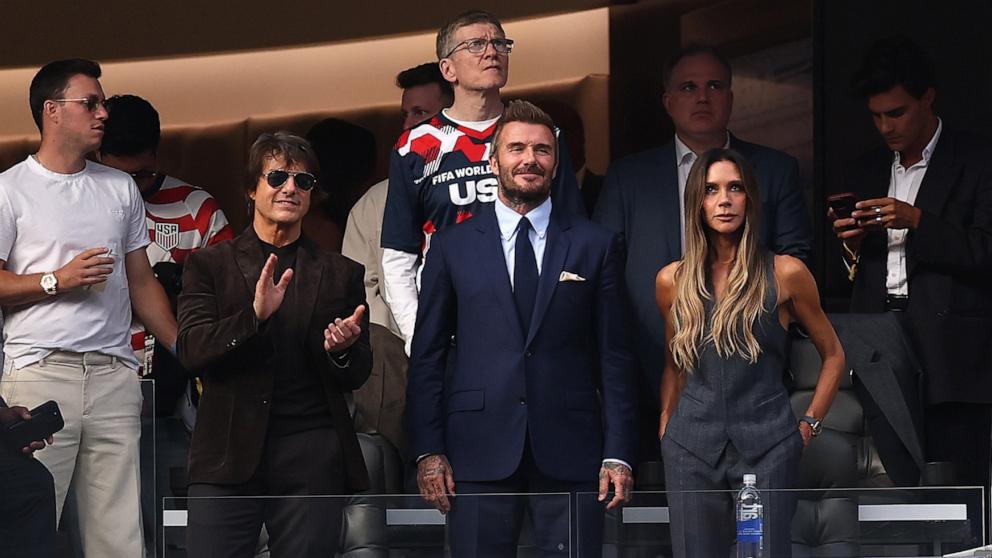PHOTO: Tom Cruise, David and Victoria Beckham attend the FIFA World Cup 2026 Group D match between USA and Paraguay, June 12, 2026 in Los Angeles.