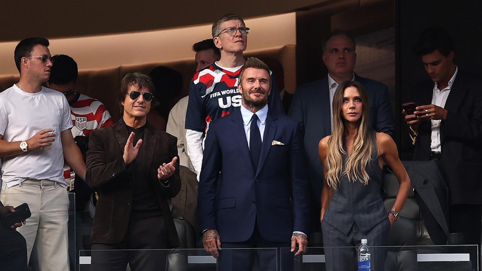 PHOTO: Tom Cruise, David and Victoria Beckham attend the FIFA World Cup 2026 Group D match between USA and Paraguay, June 12, 2026 in Los Angeles.