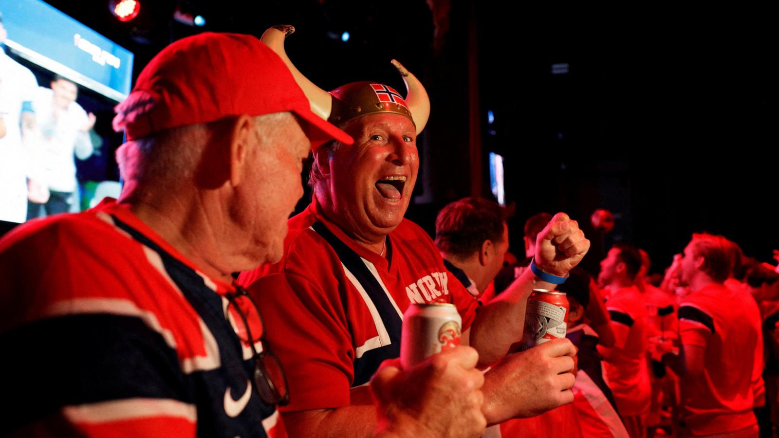PHOTO: Norway fans watch a FIFA World Cup 2026 match between Saudi Arabia and Uruguay in a nightclub, June 15, 2026 in Boston.