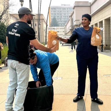 PHOTO: World Central Kitchen teams are seen distributing warm meals, sandwiches, and water to residents in Southern California who have been forced to evacuate due to the wildfires.