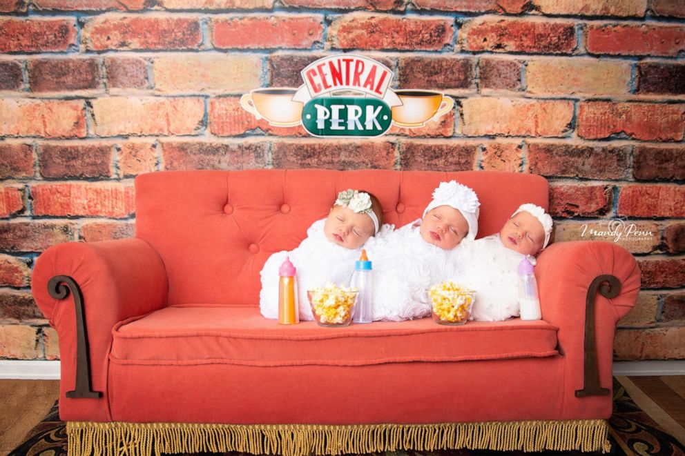 PHOTO: Three newborns recreate the 'Friends' episode, "The One With All The Wedding Dresses."