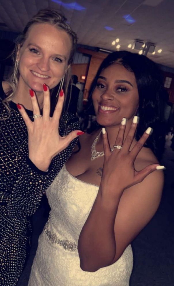 PHOTO: McGinty-Rush and Baylee Gillmore show off their rings.