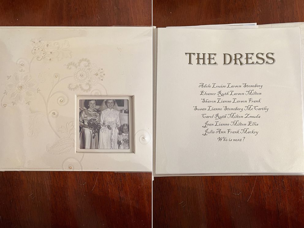 PHOTO: For her cousin Julie Frank Mackey's wedding, Carol Milton Zmuda created a memory book called "The Bride Book," that featured photos of each bride in the family who had worn the wedding dress.