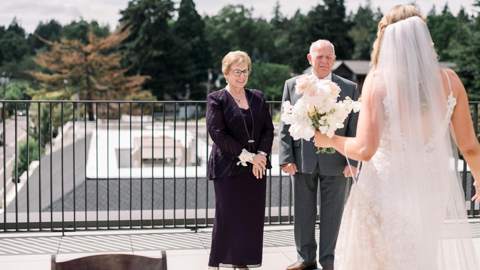 PHOTO: Before Kelsey Rondenet married, she had a special first look moment with her grandparents Mary Hamel and Don Hamel.