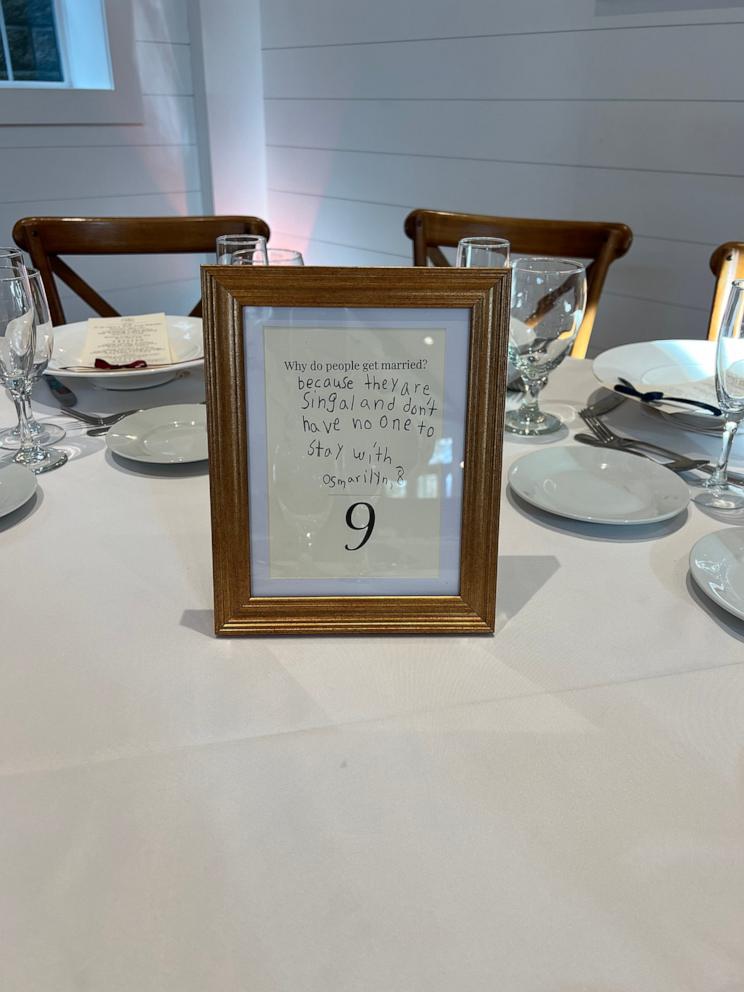 PHOTO: Halle Strieter and Thomas Randles' wedding went viral on TikTok for the centerpieces featuring sweet and funny notes written by the Randles' fourth grade students.