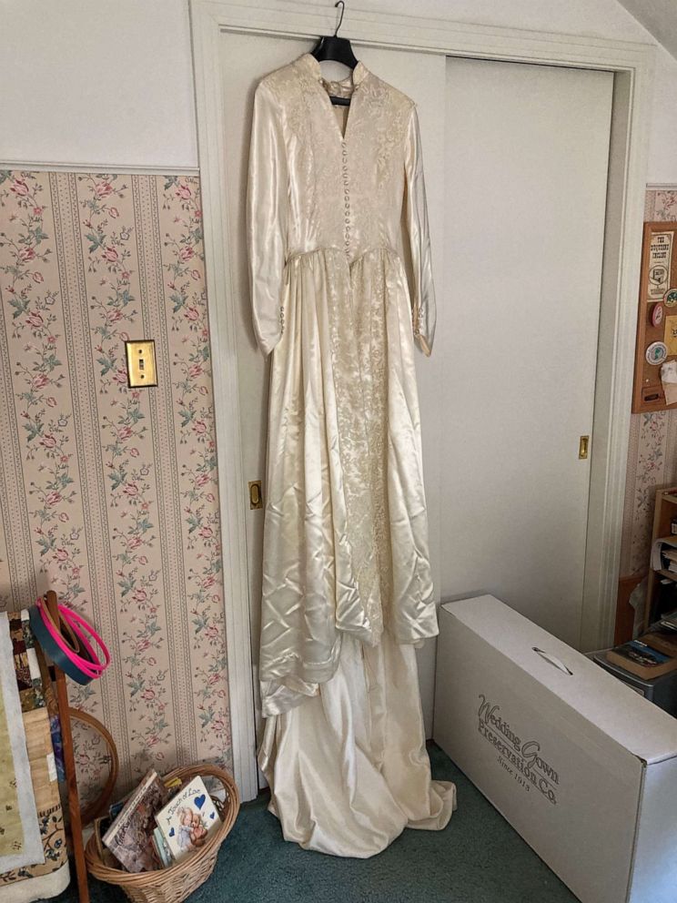 PHOTO: Sharon Frank has been in charge of the wedding dress in recent years. Here, the dress is pictured before being sent for storage following the August wedding of Serena Stoneberg Lipari and Chris Lipari.