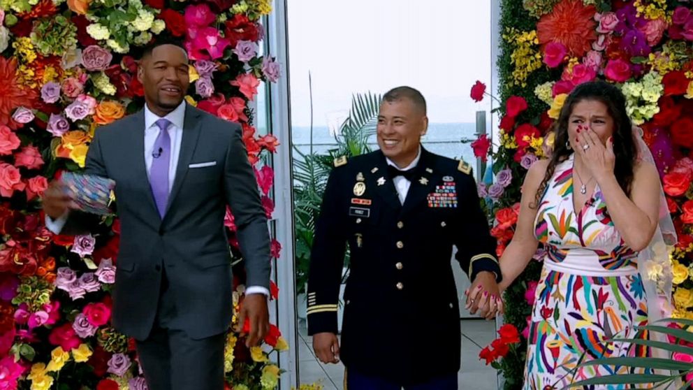 PHOTO: Army Major Jose Perez and Heather Hathaway Miranda got married in Chicago live on "Good Morning America," May 26, 2021.