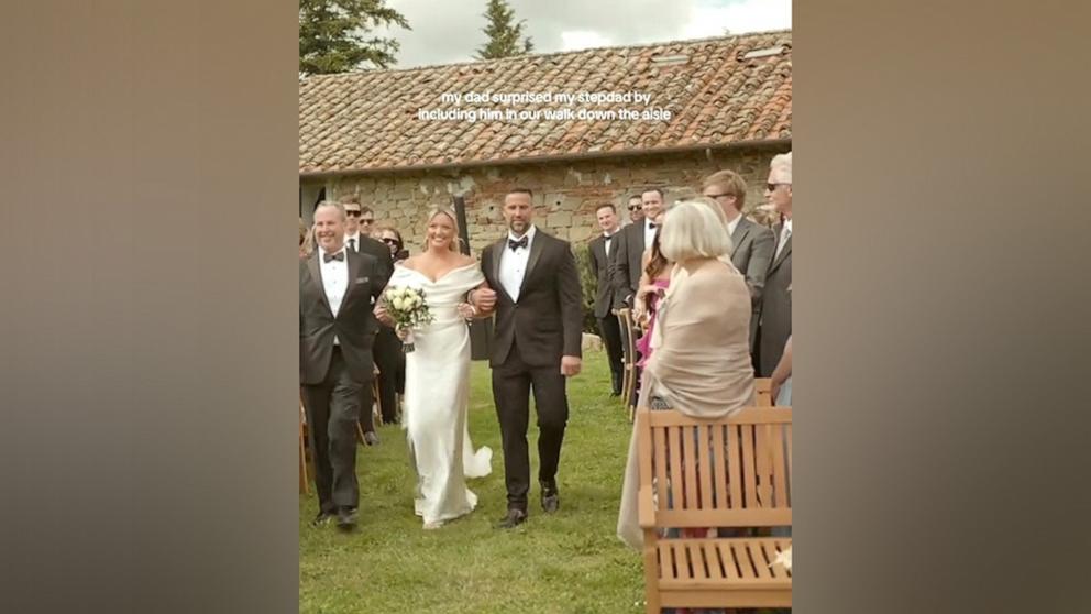 PHOTO: Shayna Sweeney had her father, Rob McHugh, and stepfather, Vinny Mauro, both walk her down the aisle at her wedding.
