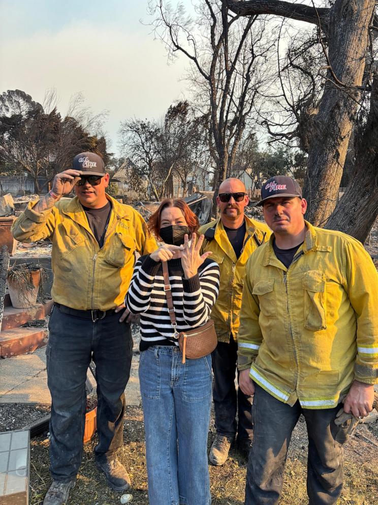 PHOTO: Victoria DeSantis shares her story of hope after firefighters found her wedding ring in the rubble of her Altadena home, destroyed by the Eaton fire.