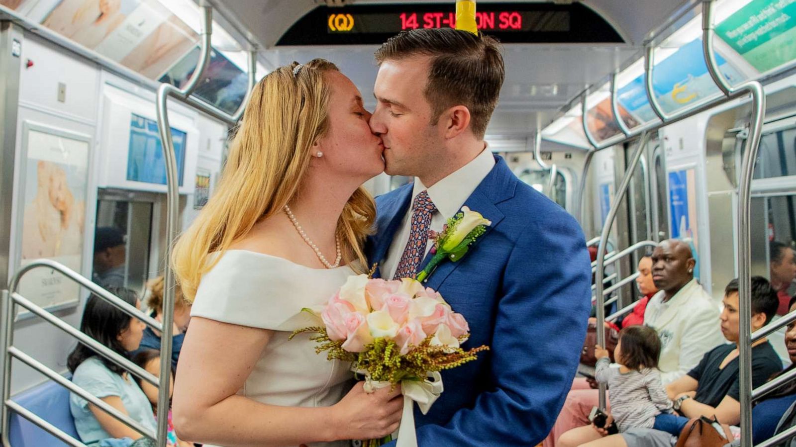 PHOTO: Robert Musso and Frances Denmark exchanged vows on the New York City subway.