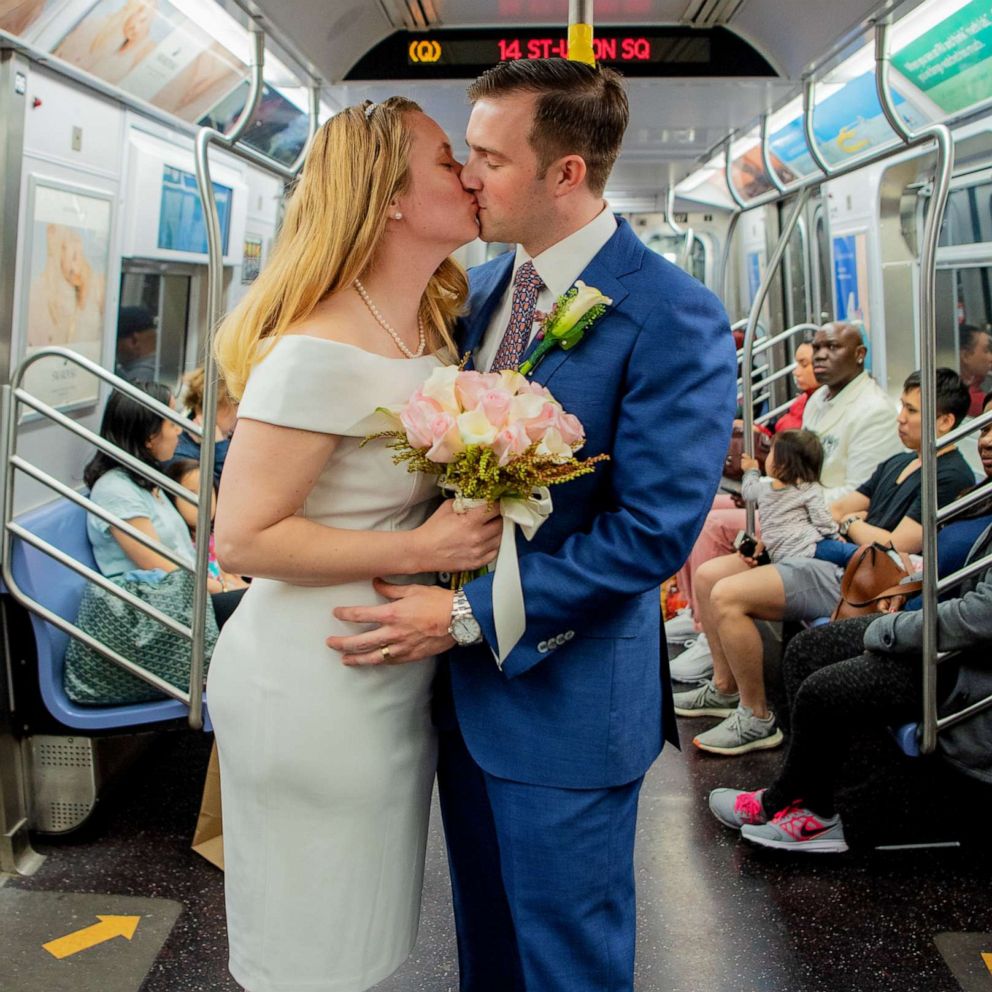 VIDEO: The next stop is...marriage: Military couple weds on New York City subway 