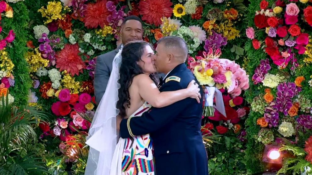 PHOTO: Heather Hathaway Miranda and Army Major Jose Perez got married in Chicago live on "Good Morning America," May 26, 2021.