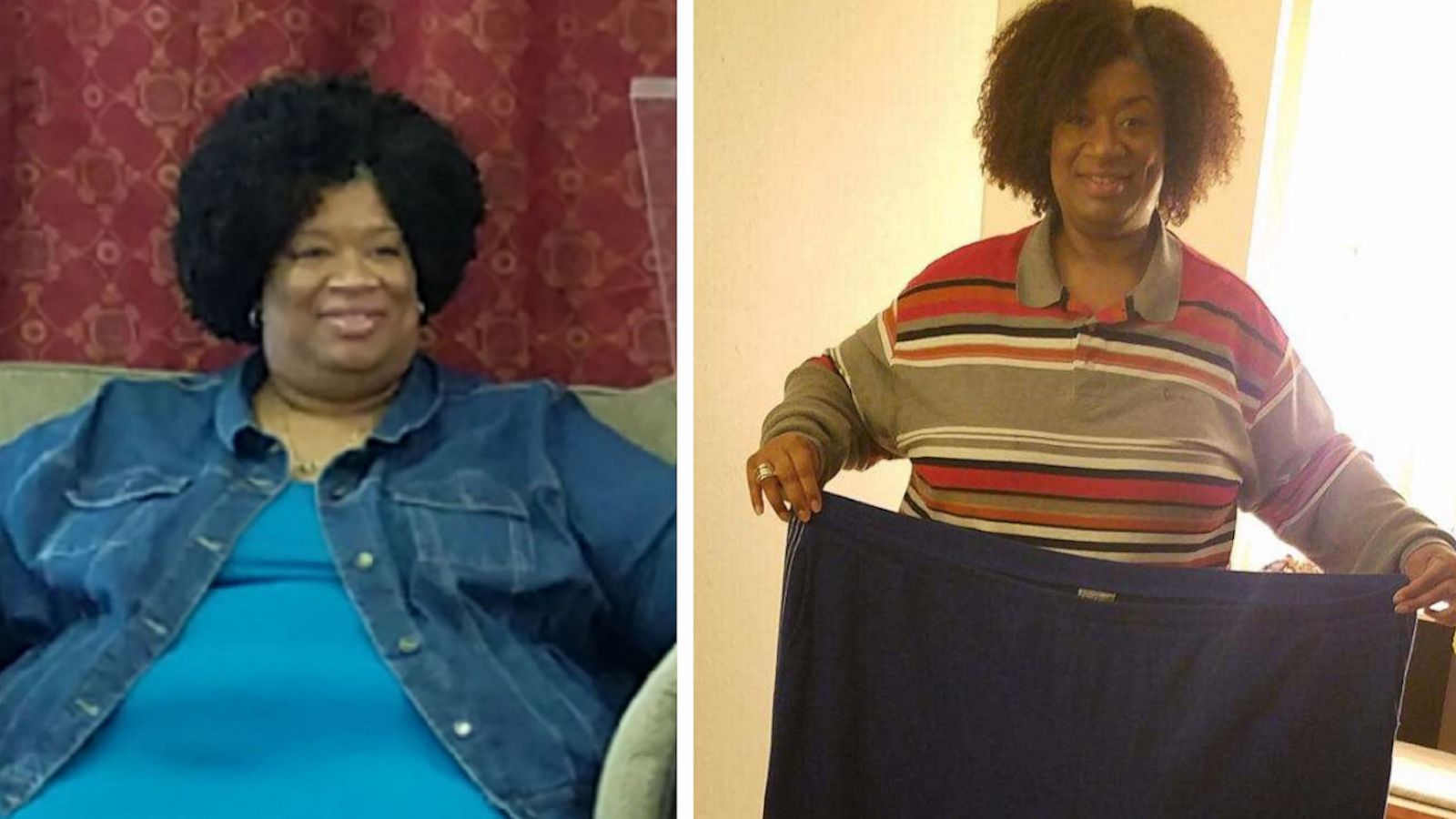 PHOTO: Keasha Hawkins in 2015 on the left and in November 2018 on the right after she lost 190-pounds.