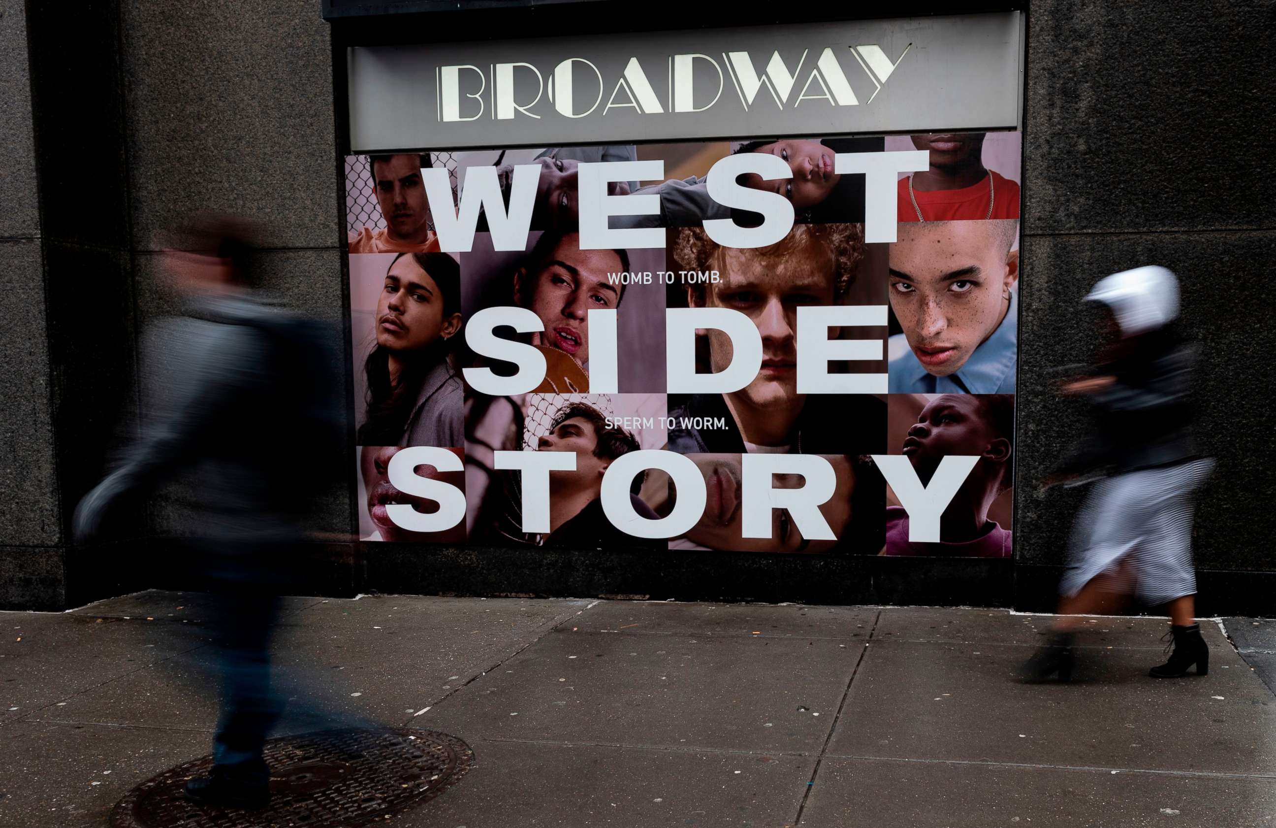 PHOTO: A poster outside the Broadway Theater advertises West Side Story on Feb. 7, 2020, in New York.