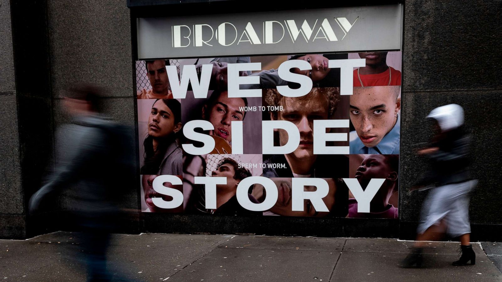 PHOTO: A poster outside the Broadway Theater advertises West Side Story on Feb. 7, 2020, in New York.