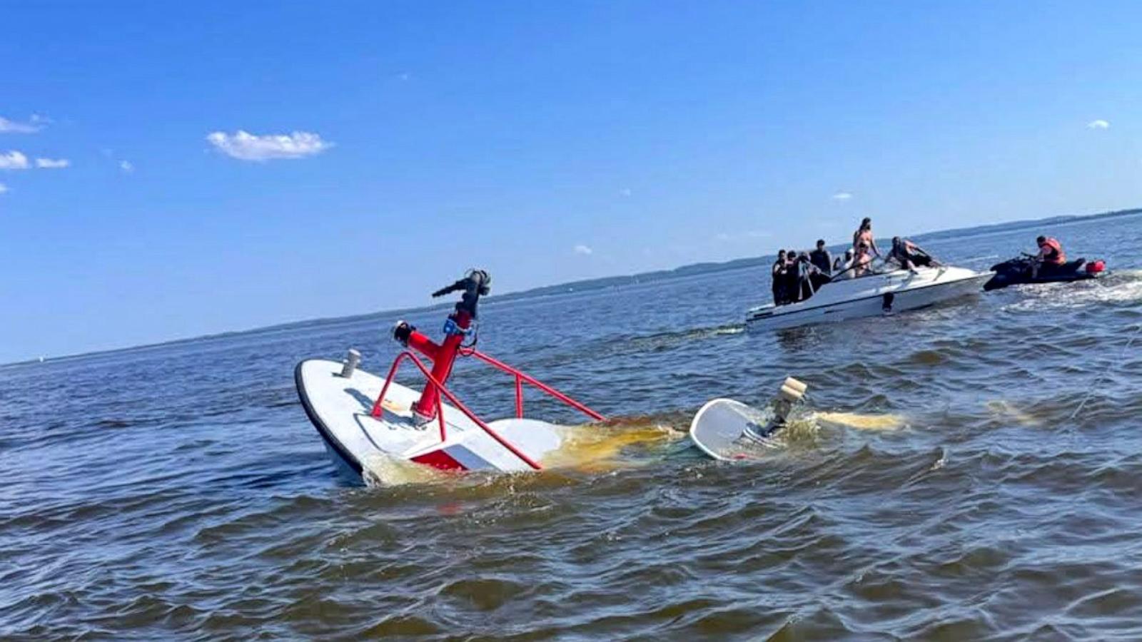 PHOTO: A Carteret Fire Department rescue boat crew from New Jersey was returning from a July 4 security detail in New York when a whale hit and sunk the boat.
