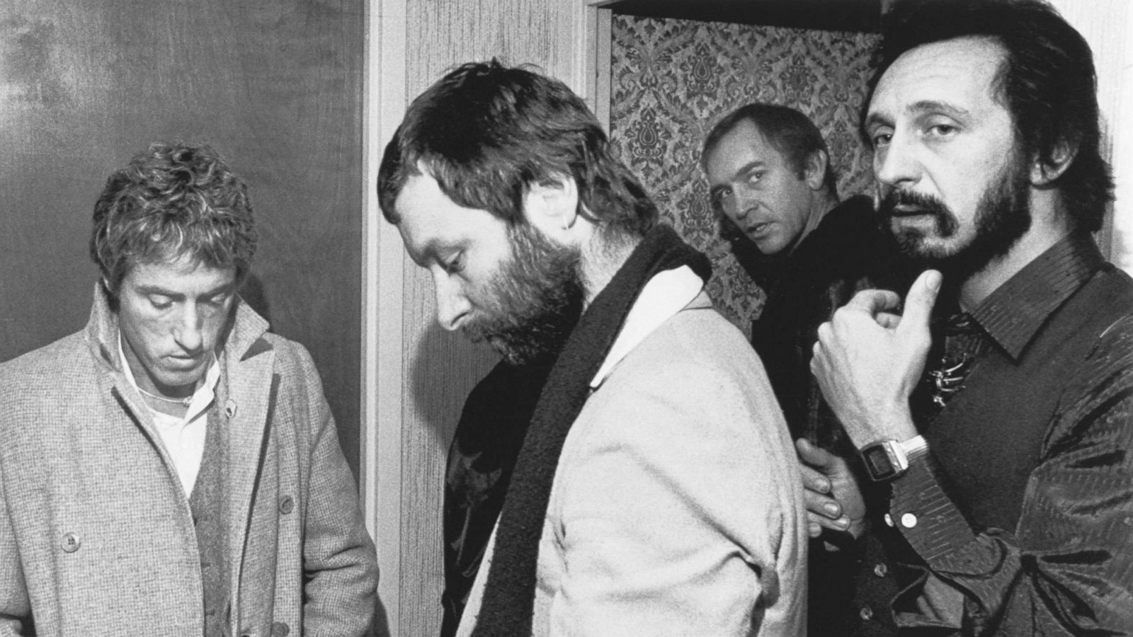 PHOTO: In this Dec. 4, 1979, file photo, members of the band The Who prepare to leave the Stouffer's hotel in Cincinnati for their next concert in Buffalo. At left is Roger Daltry and at right is John Entwhistle.