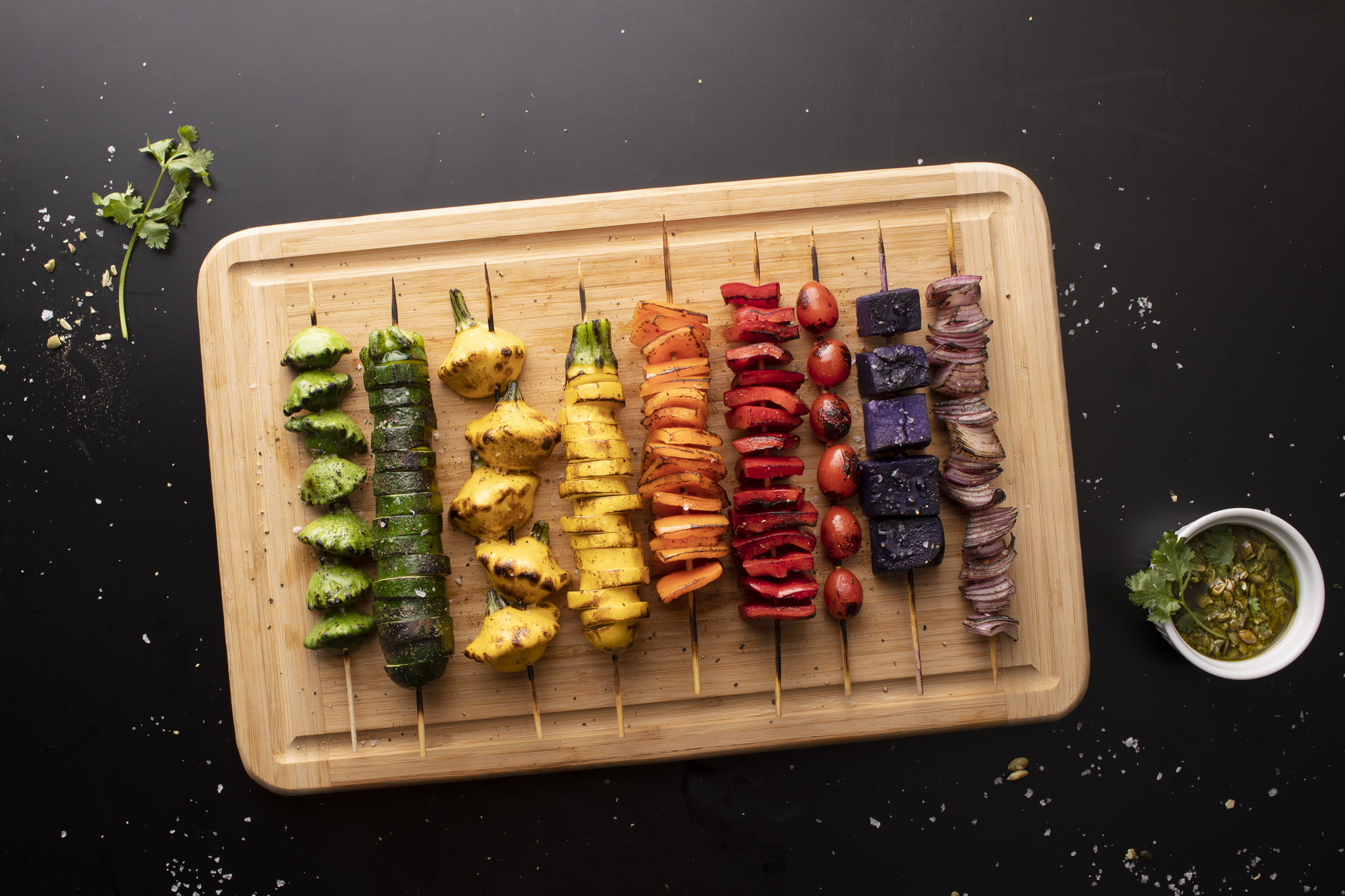 PHOTO: Rainbow veggie skewers by Thumbtack chef Niko Paranomos.