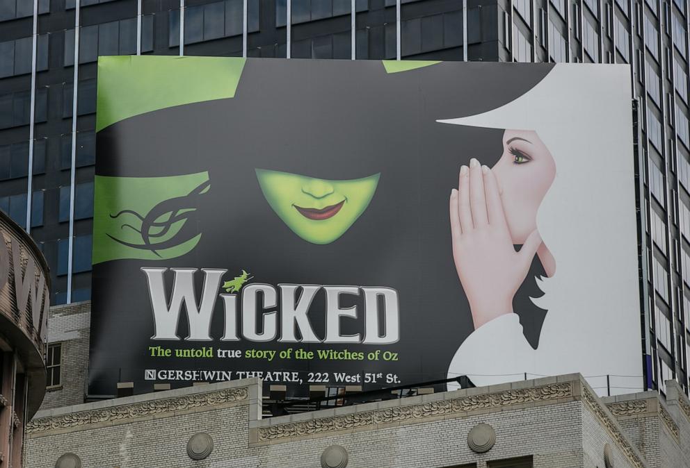 PHOTO: In this June 10, 2017 file photo, a billboard promoting the Broadway play "Wicked" is viewed in Times Square in New York.