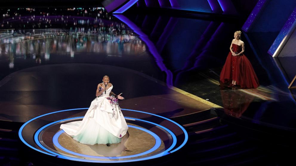 PHOTO: Cynthia Erivo and Ariana Grande perform onstage the 97th Annual Oscars March 2, 2025 in Hollywood.