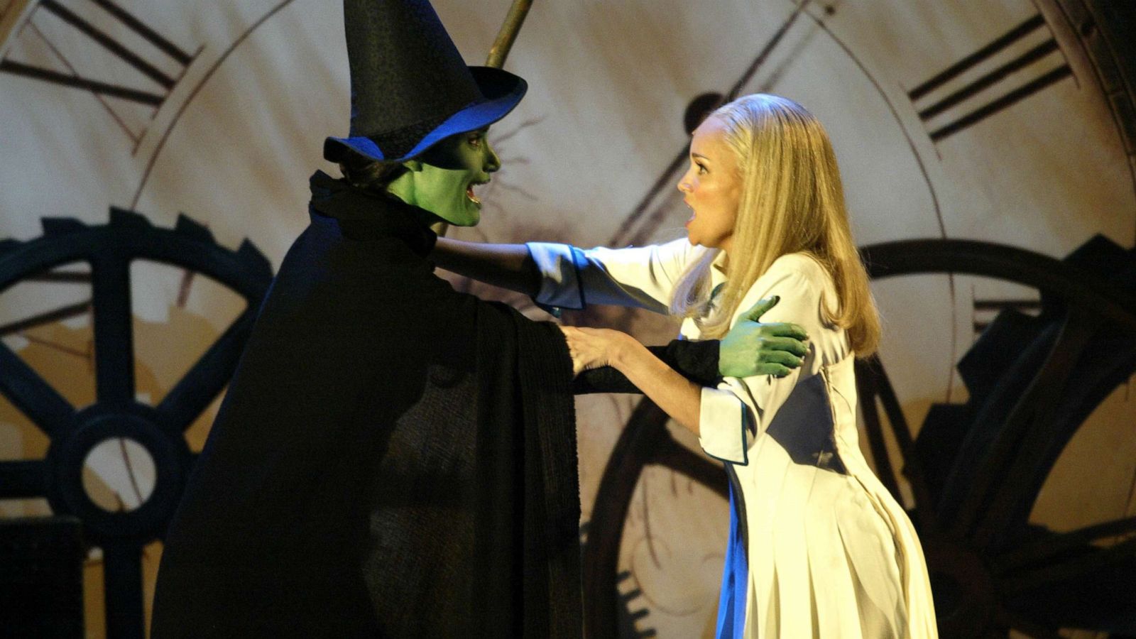 PHOTO: In this June 6, 2004, file photo, Idina Menzel and Kristin Chenoweth of "Wicked" perform on stage during the "58th Annual Tony Awards" at Radio City Music Hall in New York.