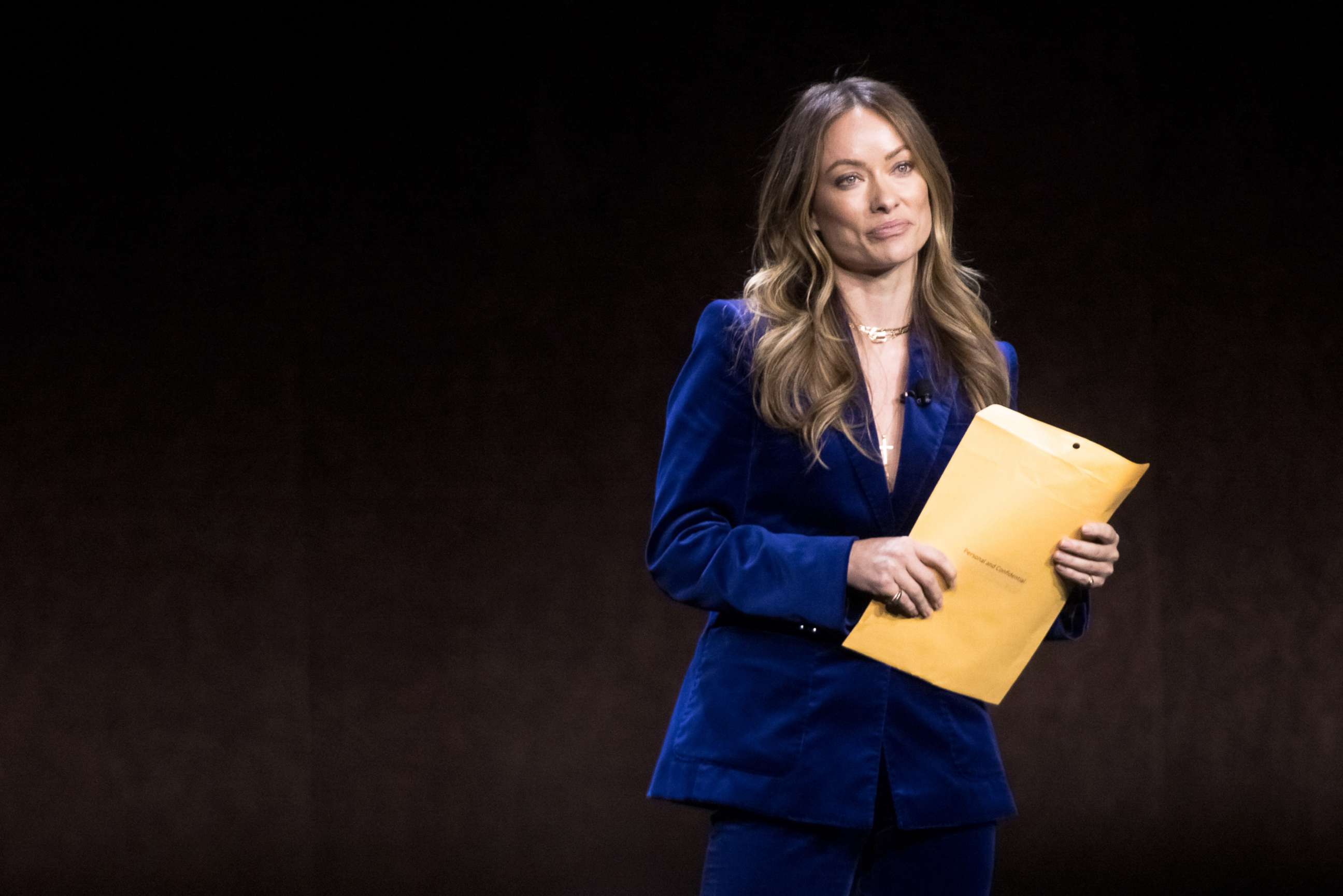 PHOTO: Actress Olivia Wilde speaks onstage during the Warner Bros. Pictures "The Big Picture" presentation during CinemaCon 2022 at Caesars Palace, April 26, 2022, in Las Vegas.