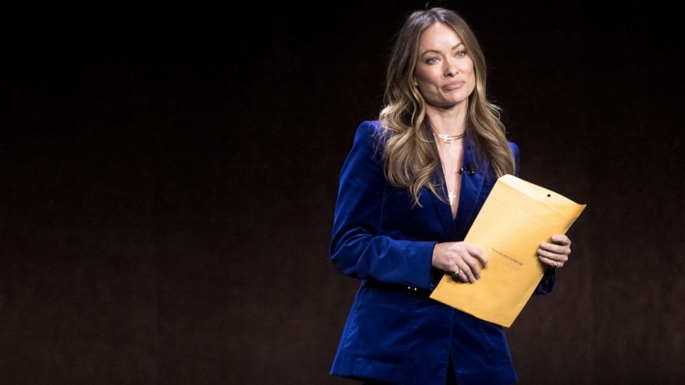 PHOTO: Actress Olivia Wilde speaks onstage during the Warner Bros. Pictures "The Big Picture" presentation during CinemaCon 2022 at Caesars Palace, April 26, 2022, in Las Vegas.