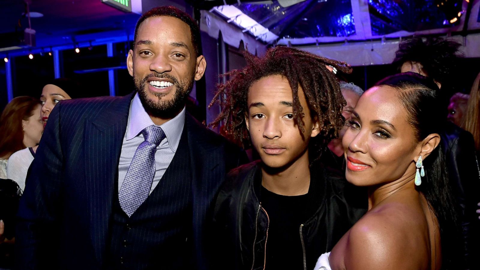 PHOTO: Will Smith, son Jaden Smith and his wife Jada Pinkett Smith pose at the after party for the premiere of "Focus" at the W Hotel, Feb. 24, 2015, in Los Angeles.