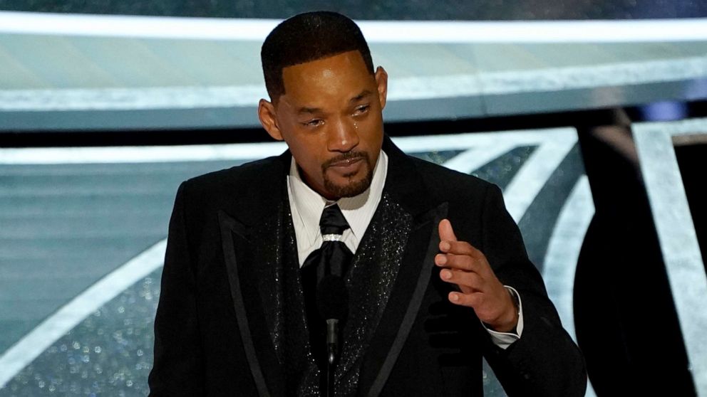 PHOTO: Will Smith cries as he accepts the award for best performance by an actor in a leading role for "King Richard" at the Oscars, March 27, 2022, in Los Angeles.