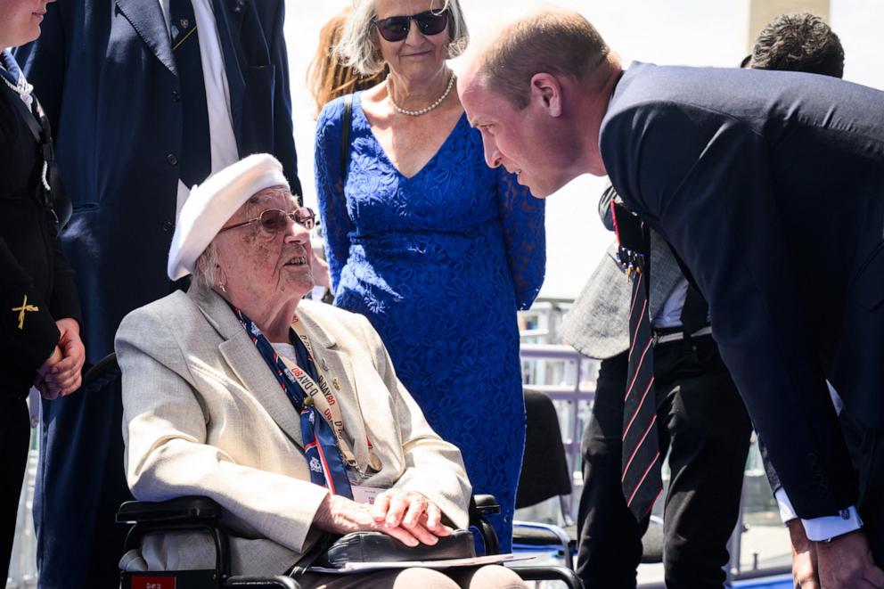 PHOTO: Prince William, Prince of Wales talks with D-Day and WWII Normandy veterans in France in 1944, in Southsea Common, southern England, on June 5, 2024.