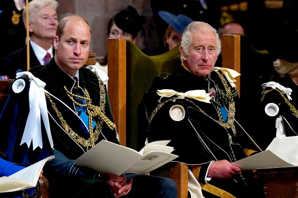 PHOTO: Prince William and King Charles III attend the National Service of Thanksgiving and Dedication for King Charles III and Queen Camilla, and the presentation of the Honors of Scotland, at St Giles' Cathedral on July 5, 2023 in Edinburgh, Scotland. 