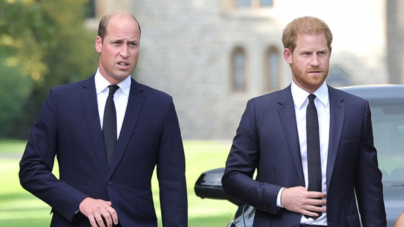 PHOTO: Prince William, Prince of Wales and Prince Harry, Duke of Sussex on the long Walk at Windsor Castle on Sept. 10, 2022 in Windsor, England.