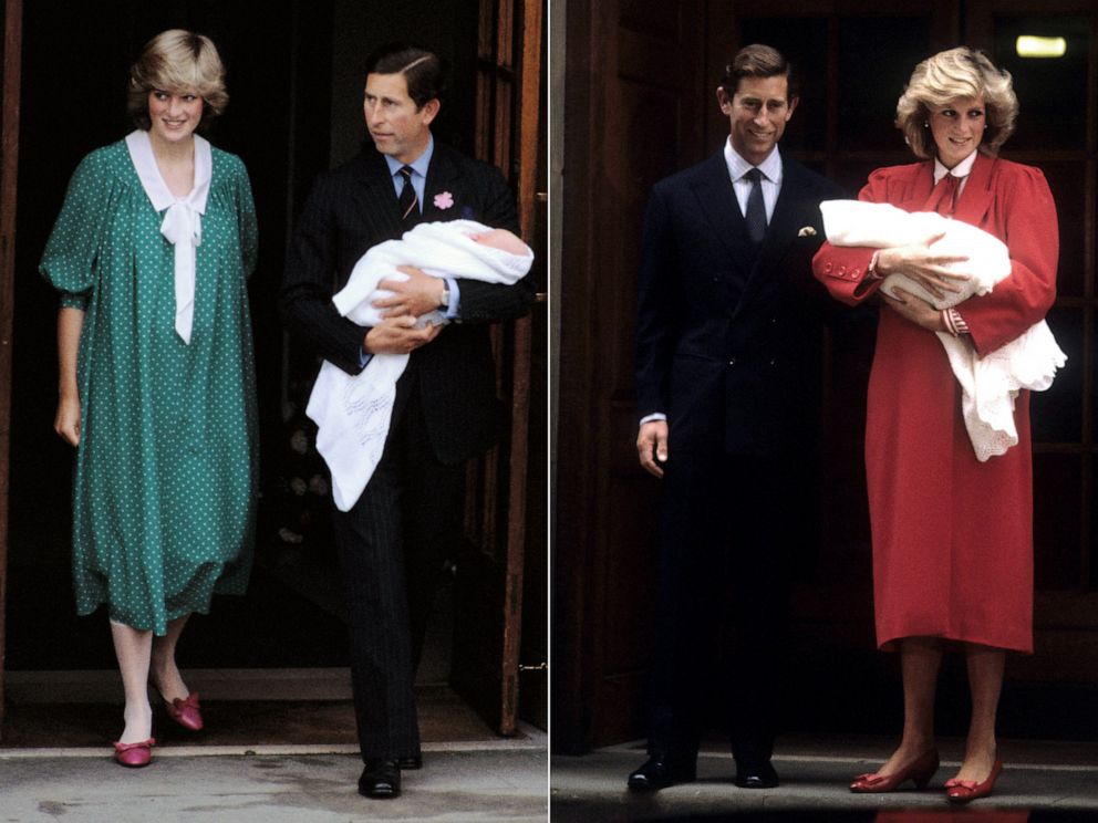 PHOTO: The Prince and Princess of Wales leave the Lindo Wing of St. Mary's hospital with their newborn son, William, left, and Harry, right, in Paddington, London.