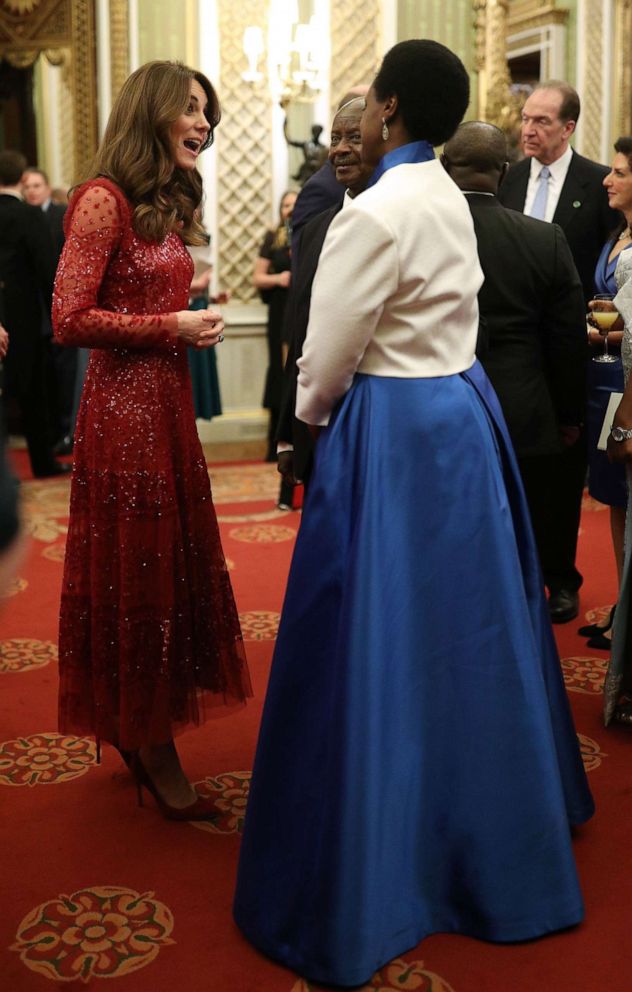 PHOTO: 	The Duke and Duchess of Cambridge welcome guests to a reception at London's Buckingham Palace to mark the UK-Africa Investment Summit, Jan. 20, 2020.