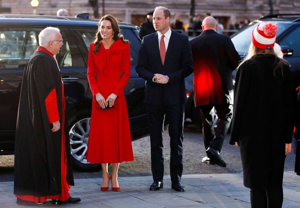 PHOTO: Britain's Prince William and Catherine, Duchess of Cambridge, arrive at the Together at Christmas community carol service held at Westminster Abbey in London, Dec. 8, 2021.