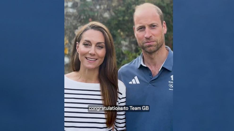 PHOTO: Prince William, Prince of Wales and Catherine, Princess of Wales appear in a video congratulating Team Great Britain on their Olympic success as the 2024 Games came to a close in Paris.